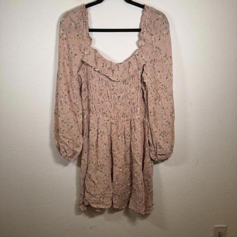 Reformation Dress Morris Smocked Melody Print Pink Floral Long Sleeve Mini Sz 14 - Picture 3 of 7